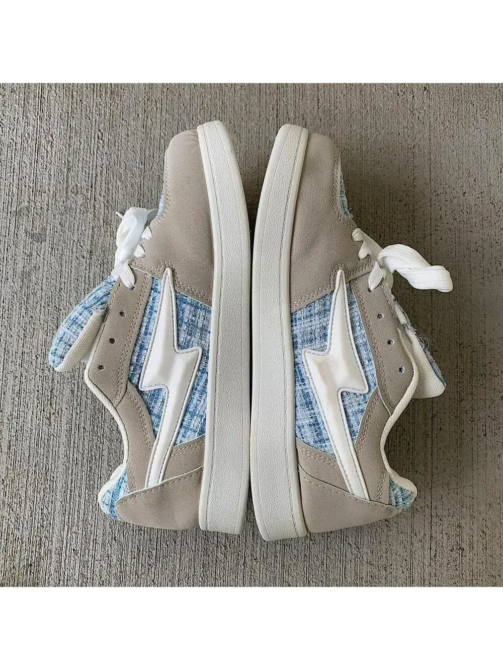 Y2k style Skater Streetwear Light Blue Plaid with White lightning bolt grey